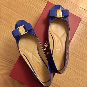 Ferrogamo Blue Leather Flats